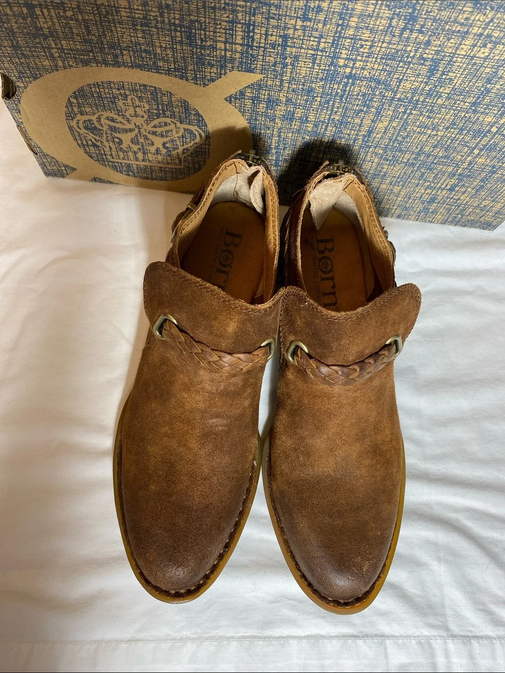 Born Sylvia Women’s Rust (Tobacco) Distressed Suede Ankle Boots - size 7.5 NWT - Picture 4 of 12